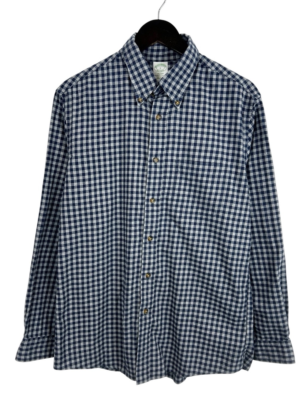 Brooks Brothers The Original Polo Shirt 100% Cotton Men's Large Blue Gingham